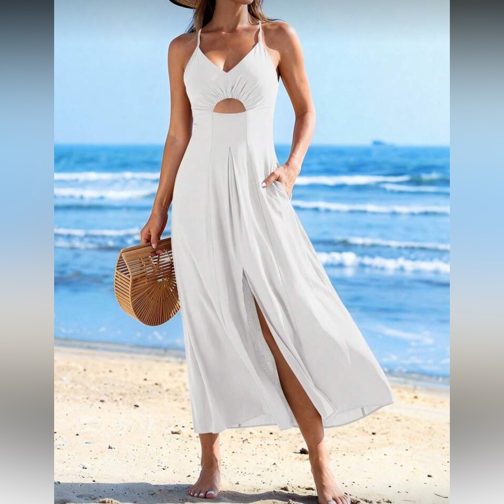 White Maxi Dress with Front Slit